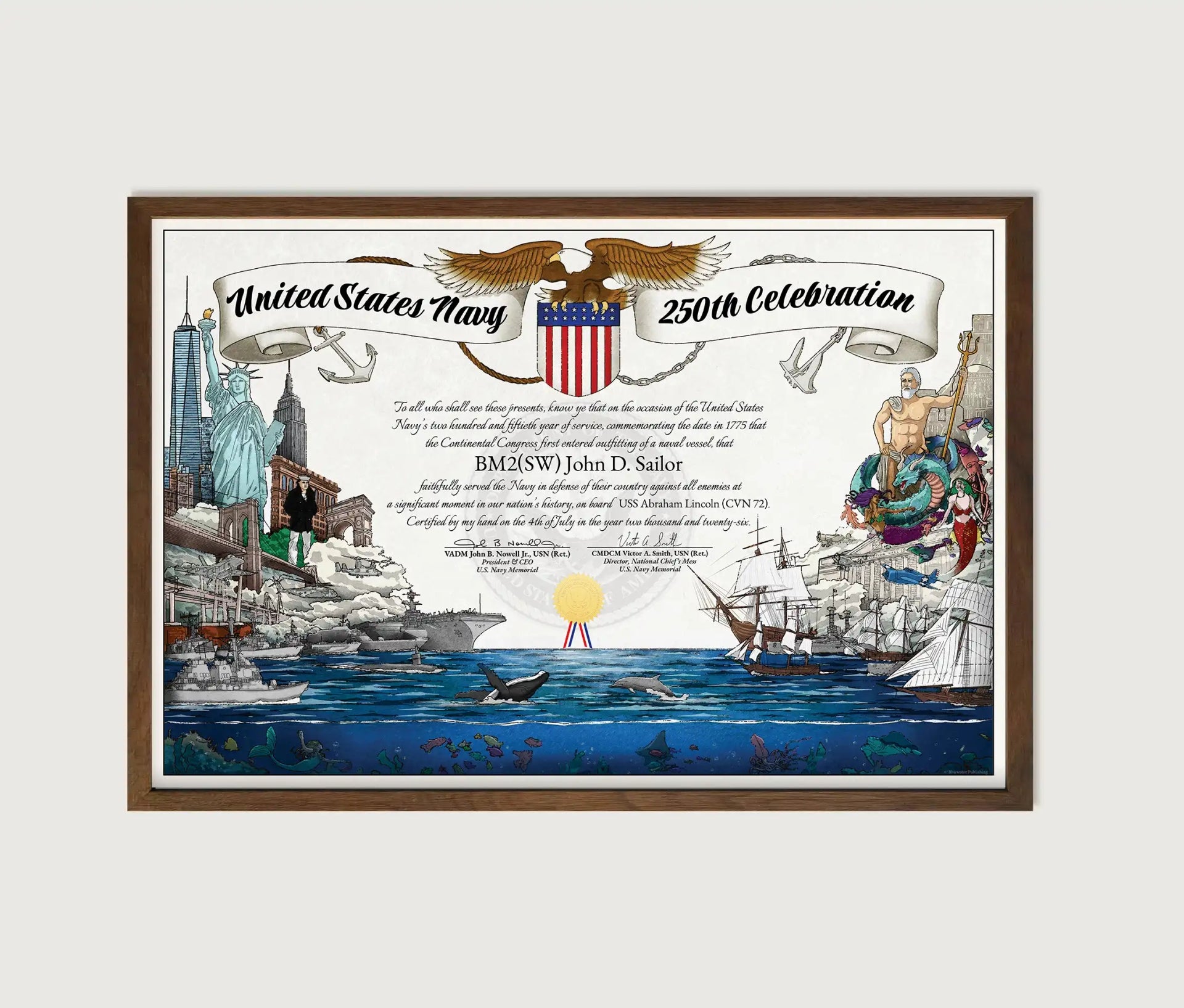 United States Navy 250th Celebration Achievement Certificate