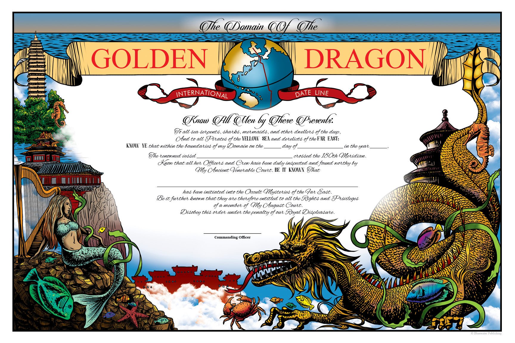 Traditional Golden Dragon Certificate - Blank - Bluewater Publishing