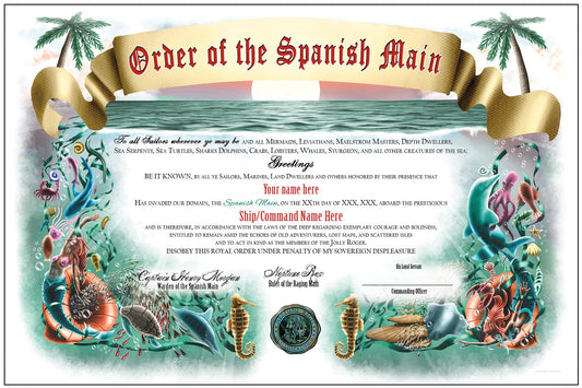 Spanish Main Certificate - Blank - Bluewater Publishing