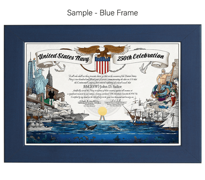 United States Navy 250th Celebration Achievement Certificate - Bluewater Publishing
