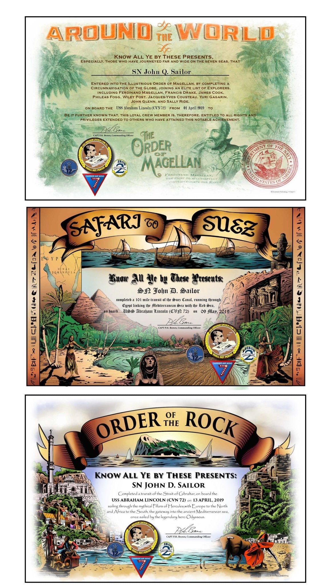 USS Abraham Lincoln 2019 - 20 Achievement Certificates - $12.00 Each - Bluewater Publishing